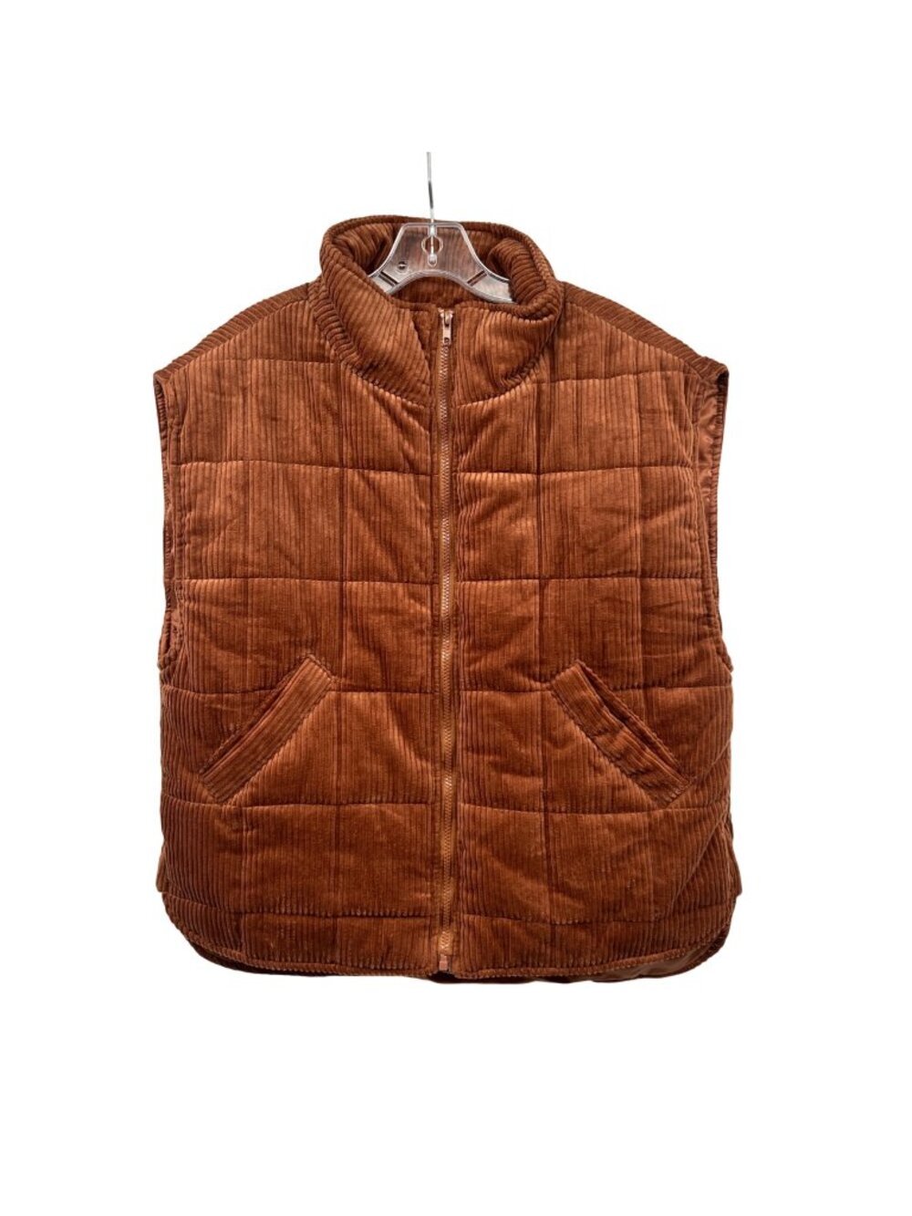 Bluivy Womens Corduroy Vest Full Zip Collared Rust Size Large Pockets
